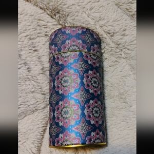 Large Japanese Washi Paper Tea Tin – Elegant Purple & Gold Floral (6" x 3")
